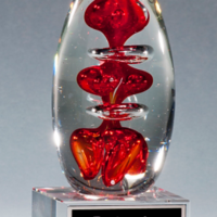 Main Image of Egg-Shaped Red Art Glass Award on Clear Glass Base