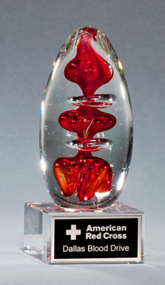 Main Image of Egg-Shaped Red Art Glass Award on Clear Glass Base