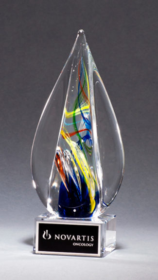 Main Image of Flame-Shaped Art Glass Award on Clear Glass Base