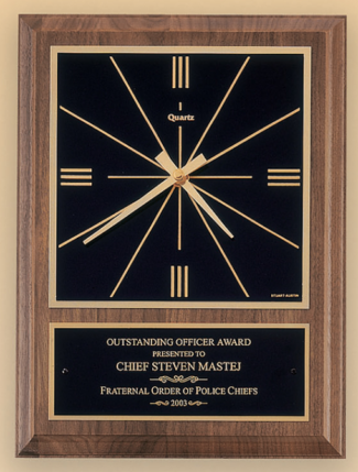 Main Image of American Walnut Vertical Wall Clock with Square Face.