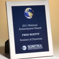 Main Image of Digitally printed acrylic globe plate inside a polished silver aluminum frame