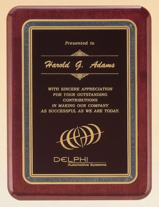 Main Image of Rosewood stained piano finish plaque with black florentine border and black textured center