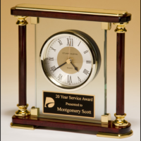 Main Image of Traditional Glass and Rosewood Piano-Finish Clock with Gold Metal Accents.