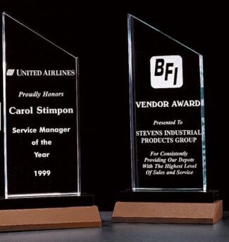 Main Image of Zenith Series acrylic award on a solid walnut base in jade or clear
