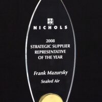Main Image of Flame Series 3/8″ thick acrylic award on black and gold metal base.