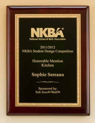 Main Image of Rosewood piano-finish plaque featuring a gold florentine border with textured black center engraving plate.