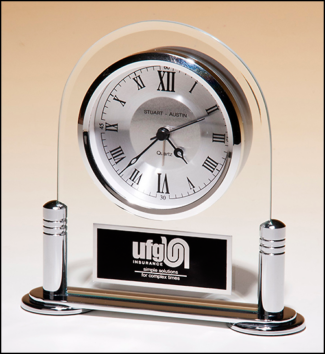 Main Image of Desk Clock with Beveled Glass and Silver Metal Base