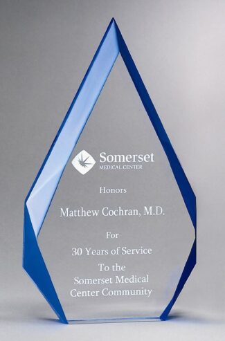 Main Image of Flame Series, clear acrylic with blue accented bevels
