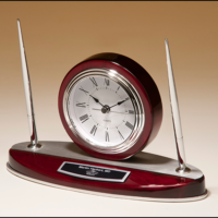 Main Image of Rosewood Piano Finish Desk Clock and Pen Set