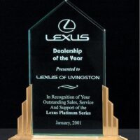 Main Image of Peak Series 1/2″ thick polished acrylic award on a goldtone finish aluminum base.
