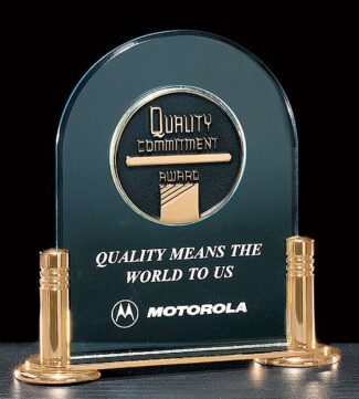 Main Image of 3/16″ Thick Acrylic Award with CAM Medallion on a Gold-Plated Brass Base with Columns