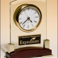 Main Image of Beveled Glass Desktop Clock, Rosewood Piano-Finish Base with Gold Metal Accents