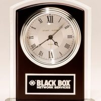 Main Image of Beveled Glass Clock with Wood Accent, Silver Bezel and Dial, Three Hand Movement