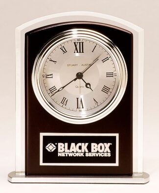 Main Image of Beveled Glass Clock with Wood Accent, Silver Bezel and Dial, Three Hand Movement