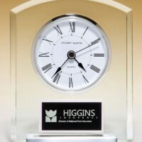 Main Image of Acrylic Clock with Polished Silver Aluminum Base. Silver Bezel, White Dial