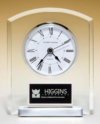 Main Image of Acrylic Clock with Polished Silver Aluminum Base. Silver Bezel, White Dial