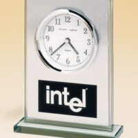 Main Image of Glass Clock with Brushed Aluminum Panel and White Dial