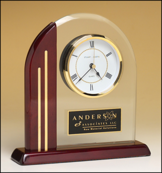 Main Image of Arch Clock with Glass Upright and Rosewood Piano Finish Post and Base