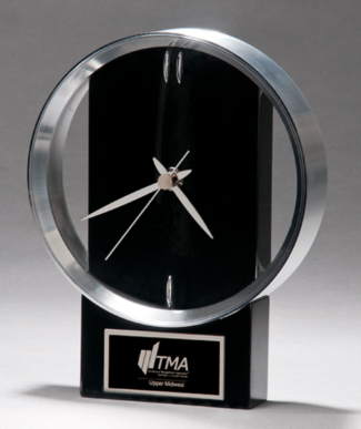 Main Image of Modern Design Clock brushed silver bezel on black high gloss base