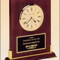 Main Image of Desktop Clock Rosewood Stained Piano Finish Wood with Gold Metal Accents