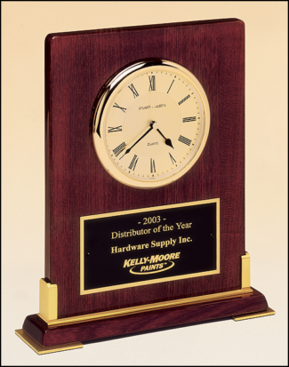 Main Image of Desktop Clock Rosewood Stained Piano Finish Wood with Gold Metal Accents