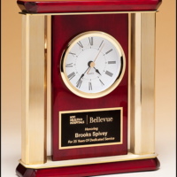Main Image of Rosewood Piano Finish Clock with Gold Aluminum Posts and Accents