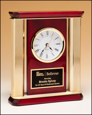 Main Image of Rosewood Piano Finish Clock with Gold Aluminum Posts and Accents