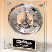 Main Image of Contemporary Styled Large Glass Clock with Silver Skeleton Movement
