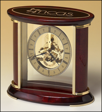 Main Image of Skeleton clock with sub-second dial, brass finished movement and rosewood piano finish accents.