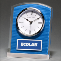 Main Image of Glass Clock with Blue Carbon Fiber Design on Aluminum Base Silver Bezel, White Dial, Three-Hand Movement