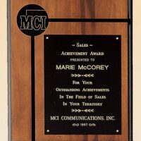 Main Image of Solid American walnut plaque with furniture finish and a 2 1/2″ diameter brass disc