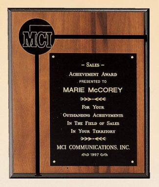 Main Image of Solid American walnut plaque with furniture finish and a 2 1/2″ diameter brass disc