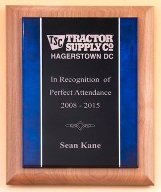 Main Image of Acrylic plate with blue border on natural Alder wood Plaque