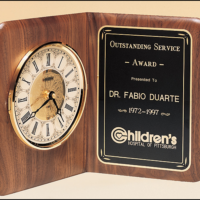 Main Image of American Walnut Clock with a Brass Diamond-Spun Bezel with Glass Lens and Ivory Dial.