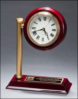 Main Image of Rail station style desk clock on rosewood finish high gloss base