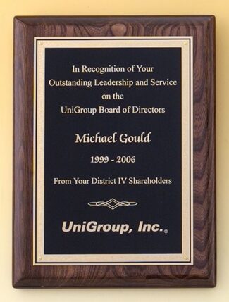 Main Image of Walnut stained piano-finish Airflyte plaques with black textured center and florentine border plates