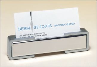 Main Image of Polished Silver Business Card Holder with Matte Silver Accents