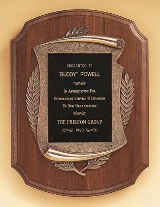 Main Image of American walnut Airflyte plaque with furniture finish and an antique bronze finish frame casting