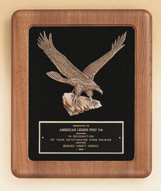 Main Image of American walnut Airflyte frame with a sculptured relief eagle casting on a black velour background