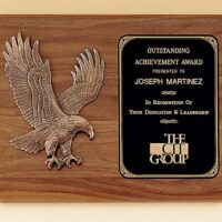 Main Image of American walnut plaque with a sculptured relief eagle casting