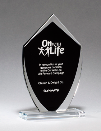 Main Image of Shield Shaped Glass Award with Black Silk Screened Center