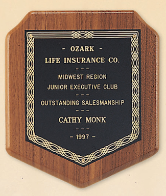 Main Image of American walnut plaque with a black brass plate.