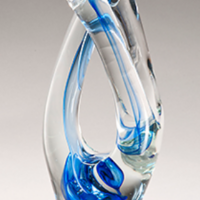 Main Image of Contemporary Art Glass Sculpture with Blue Accent on Clear Glass Base