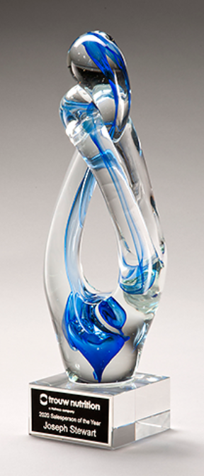 Main Image of Contemporary Art Glass Sculpture with Blue Accent on Clear Glass Base
