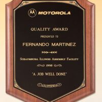 Main Image of Solid American walnut plaque with a black brass plate with printed border.