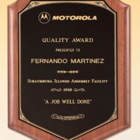 Main Image of Solid American walnut plaque with a black brass plate with printed border.