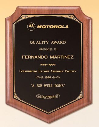 Main Image of Solid American walnut plaque with a black brass plate with printed border.