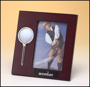 Main Image of High gloss rosewood finish photo frame with silvertone gold ball and tee, easel back