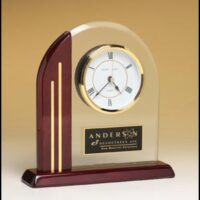 Main Image of Arch clock with glass upright and rosewood piano-finish post and base