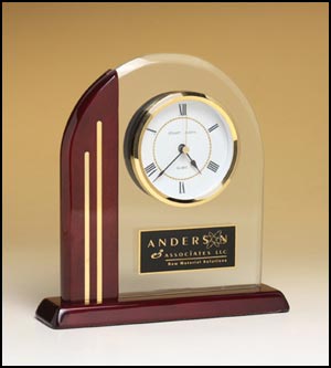 Main Image of Arch clock with glass upright and rosewood piano-finish post and base